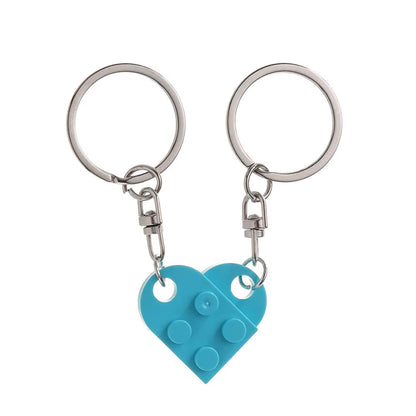2Pcs Cute Love Heart Brick Keychain for Couples Friendship Women Men Girl Boy Lego Elements Key Ring Birthday Jewelry Gift