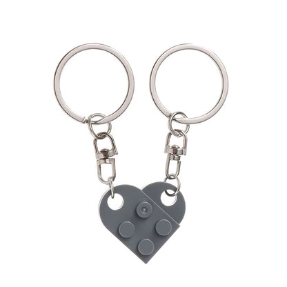 2Pcs Cute Love Heart Brick Keychain for Couples Friendship Women Men Girl Boy Lego Elements Key Ring Birthday Jewelry Gift
