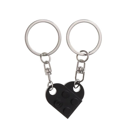 2Pcs Cute Love Heart Brick Keychain for Couples Friendship Women Men Girl Boy Lego Elements Key Ring Birthday Jewelry Gift