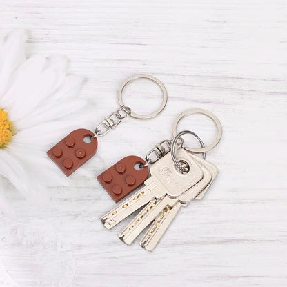 2Pcs Cute Love Heart Brick Keychain for Couples Friendship Women Men Girl Boy Lego Elements Key Ring Birthday Jewelry Gift