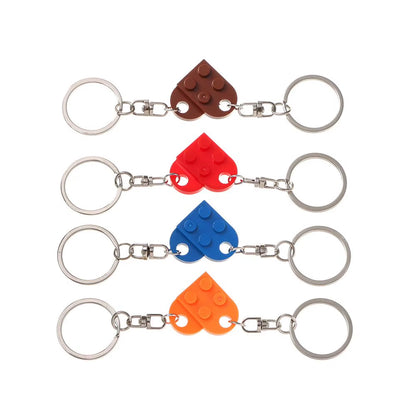 2Pcs Cute Love Heart Brick Keychain for Couples Friendship Women Men Girl Boy Lego Elements Key Ring Birthday Jewelry Gift